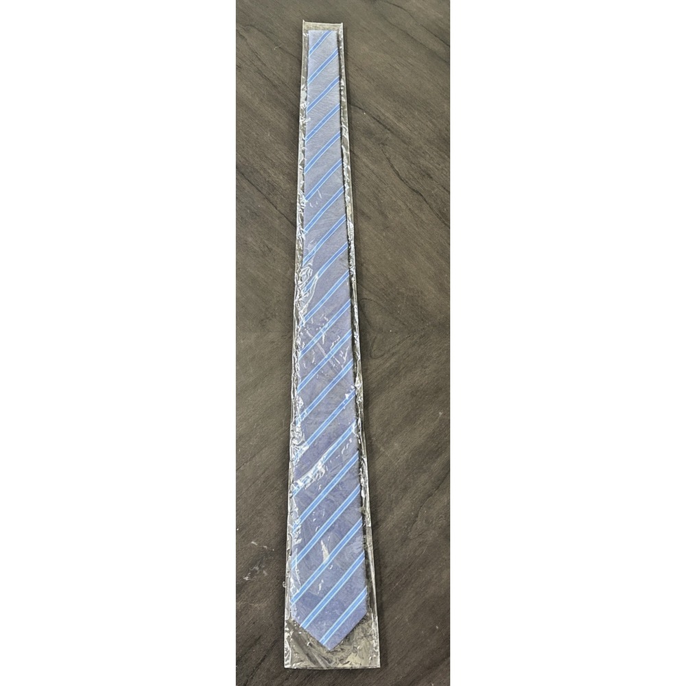 Kailong Men's Handmade 100% Silk Tie Navy Light Blue Striped Necktie New